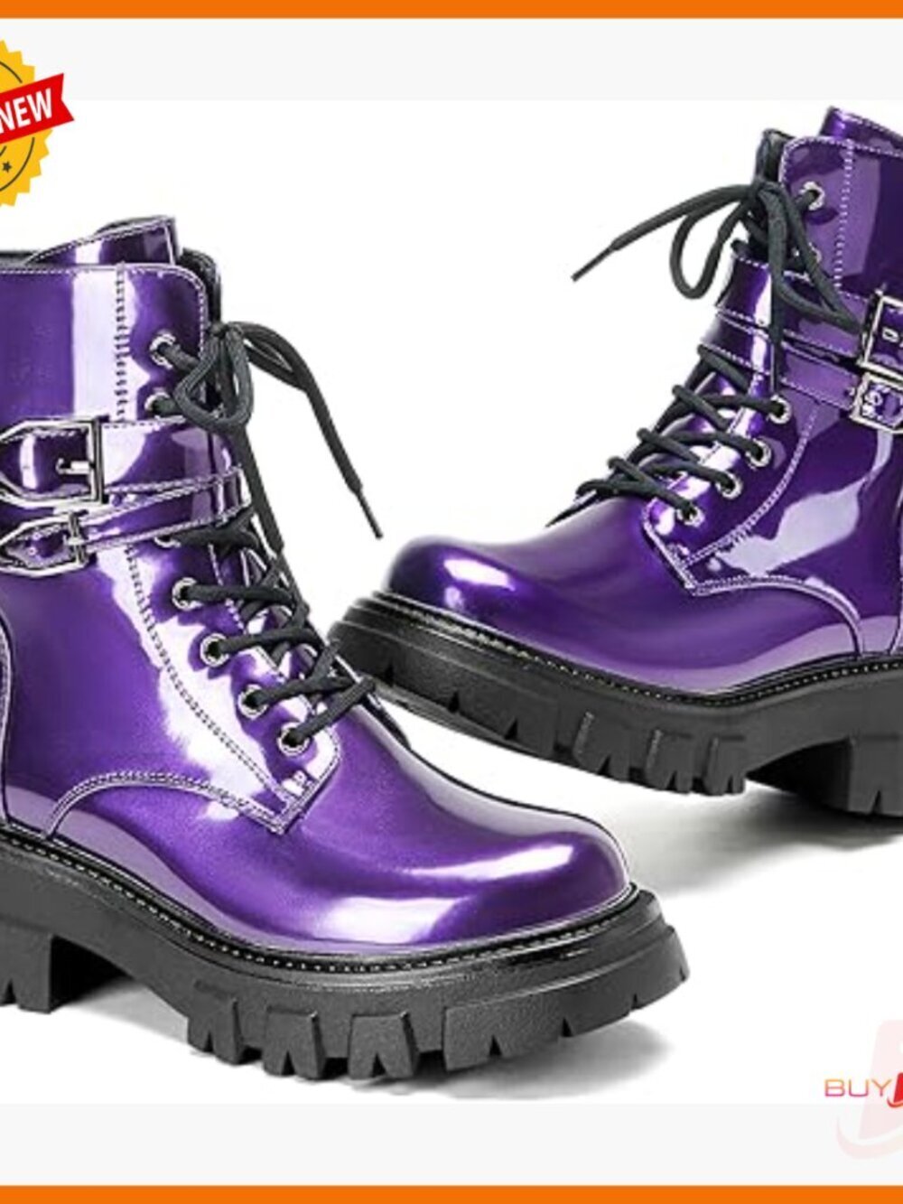 Combat Boots with Buckle Lug Sole Memory Foam Insole Zipper Lace Hybrid